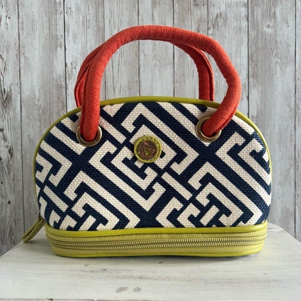 Spartina 449 Blue and Cream Cosmetic Bag with Geometric Design - Picture 1 of 4